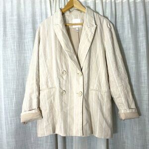 Leith Linen Double Breasted Pinstripe Blazer Size XL